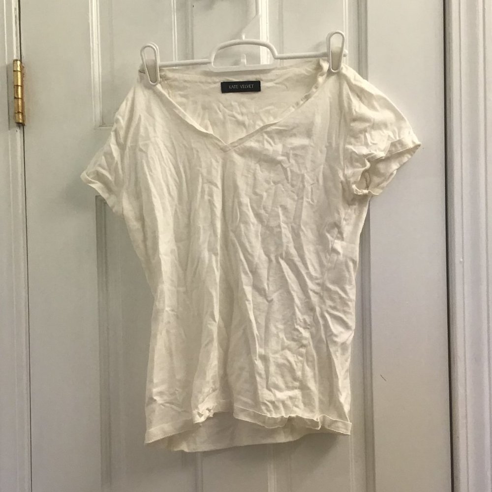 Kate Velvet White V-Neck T-Shirt